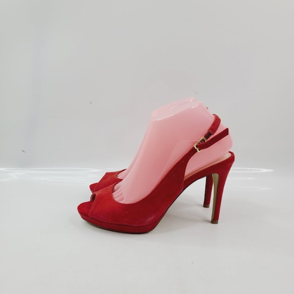 Schutz Women's Red Suede Open Toe Stiletto Classic Pump Heel Size 8